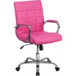 Mid-Back Pink Vinyl Executive Swivel Office Chair with Chrome Base and Arms