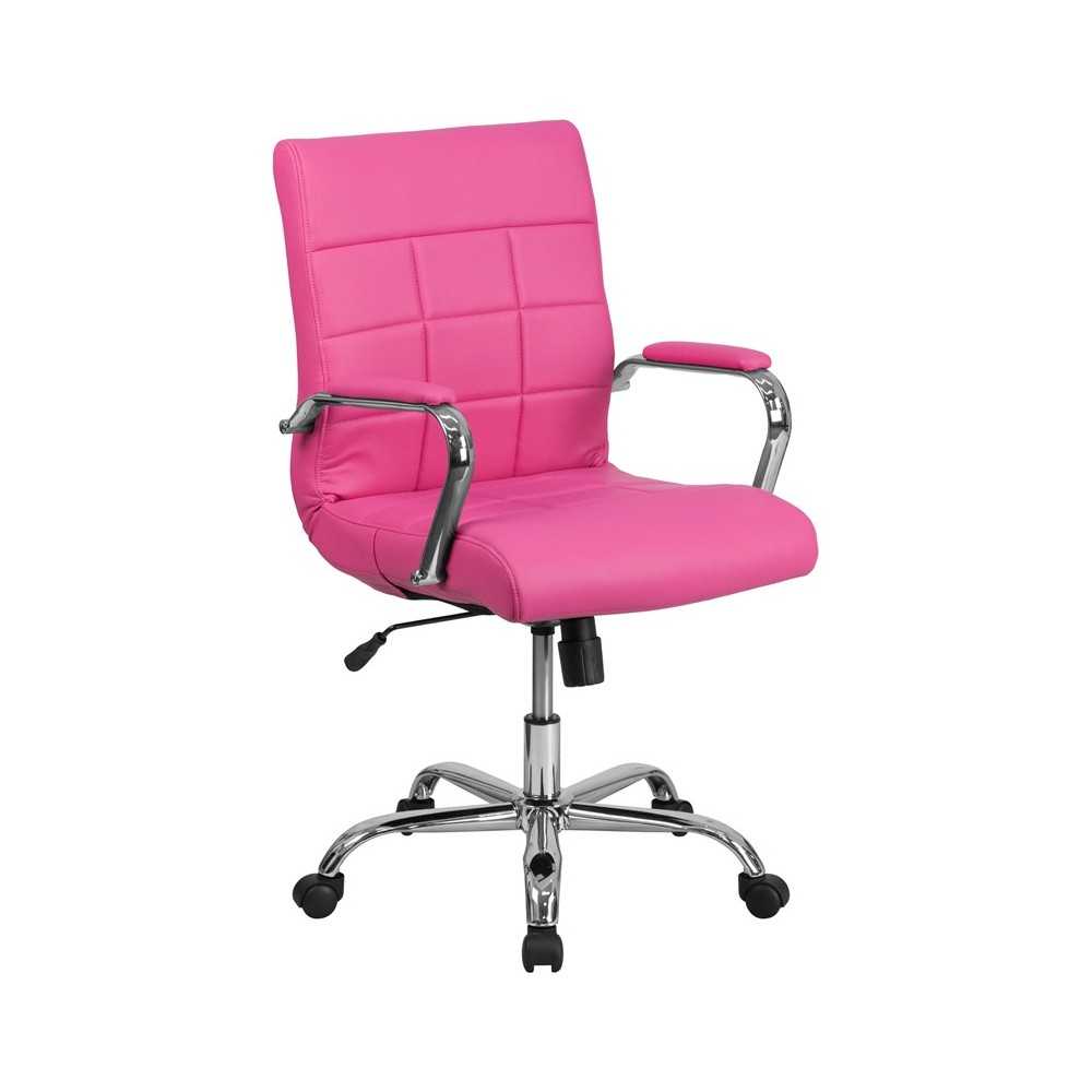 Mid-Back Pink Vinyl Executive Swivel Office Chair with Chrome Base and Arms