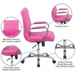 Mid-Back Pink Vinyl Executive Swivel Office Chair with Chrome Base and Arms