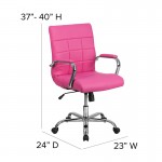 Mid-Back Pink Vinyl Executive Swivel Office Chair with Chrome Base and Arms