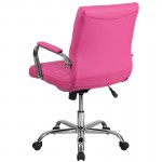 Mid-Back Pink Vinyl Executive Swivel Office Chair with Chrome Base and Arms