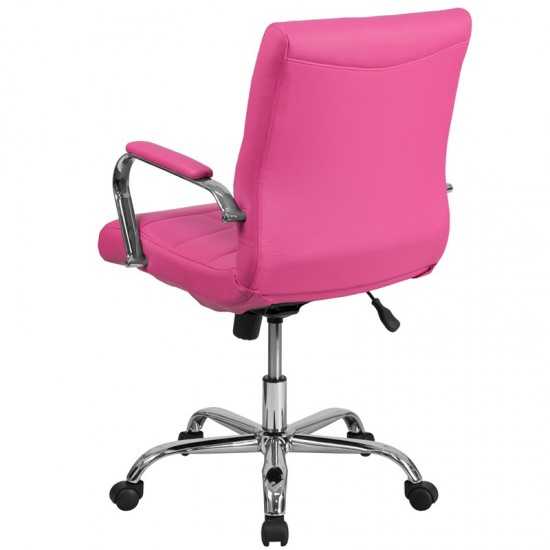 Mid-Back Pink Vinyl Executive Swivel Office Chair with Chrome Base and Arms