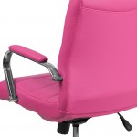 Mid-Back Pink Vinyl Executive Swivel Office Chair with Chrome Base and Arms