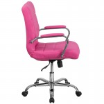 Mid-Back Pink Vinyl Executive Swivel Office Chair with Chrome Base and Arms