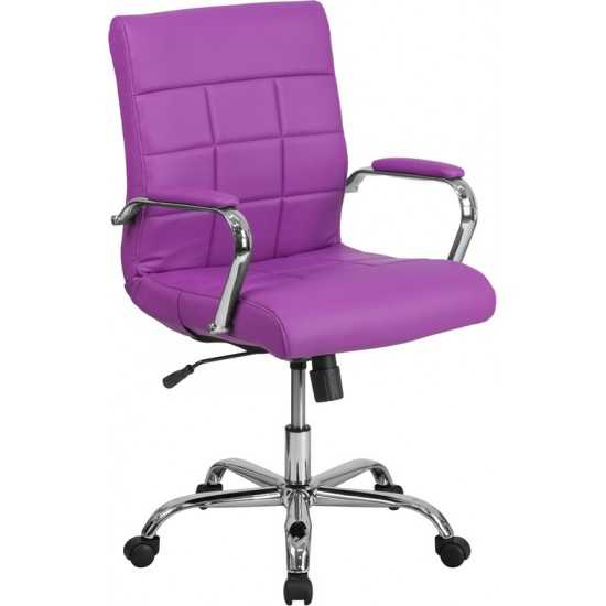 Mid-Back Purple Vinyl Executive Swivel Office Chair with Chrome Base and Arms