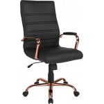 High Back Black LeatherSoft Executive Swivel Office Chair with Rose Gold Frame and Arms