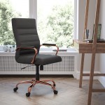 High Back Black LeatherSoft Executive Swivel Office Chair with Rose Gold Frame and Arms