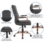 High Back Black LeatherSoft Executive Swivel Office Chair with Rose Gold Frame and Arms