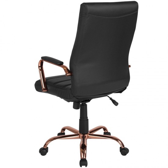 High Back Black LeatherSoft Executive Swivel Office Chair with Rose Gold Frame and Arms