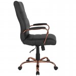 High Back Black LeatherSoft Executive Swivel Office Chair with Rose Gold Frame and Arms