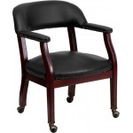 Black Vinyl Luxurious Conference Chair with Accent Nail Trim and Casters