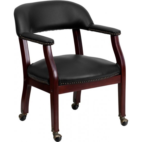 Black Vinyl Luxurious Conference Chair with Accent Nail Trim and Casters