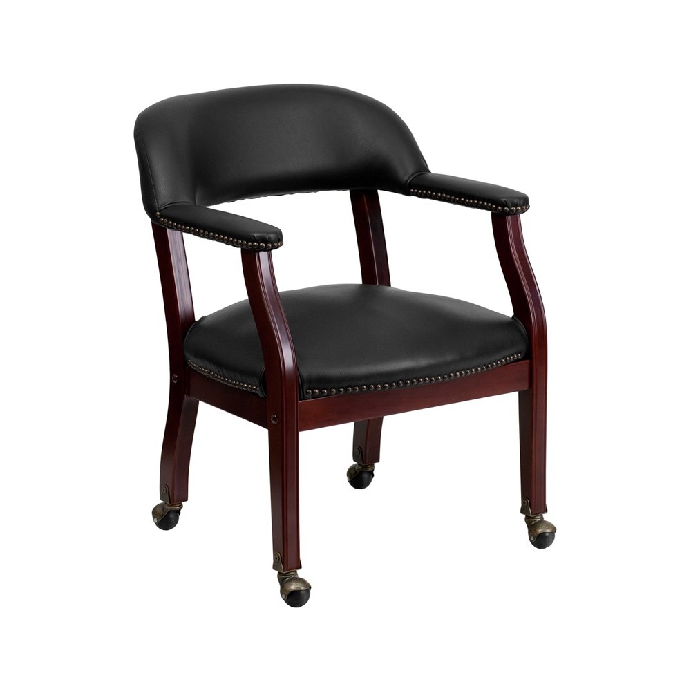 Black Vinyl Luxurious Conference Chair with Accent Nail Trim and Casters