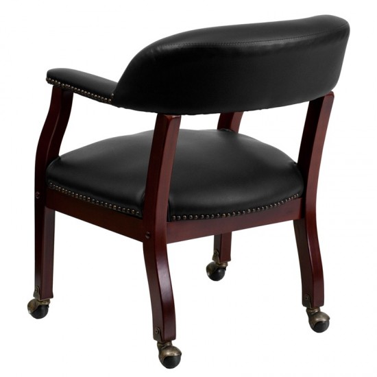 Black Vinyl Luxurious Conference Chair with Accent Nail Trim and Casters