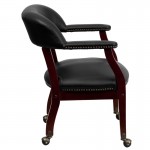 Black Vinyl Luxurious Conference Chair with Accent Nail Trim and Casters