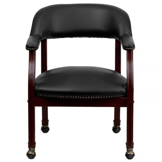 Black Vinyl Luxurious Conference Chair with Accent Nail Trim and Casters