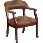 Bomber Jacket Brown Luxurious Conference Chair with Accent Nail Trim and Casters