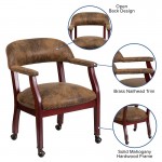 Bomber Jacket Brown Luxurious Conference Chair with Accent Nail Trim and Casters