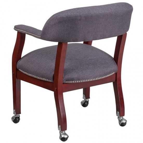 Gray Fabric Luxurious Conference Chair with Accent Nail Trim and Casters