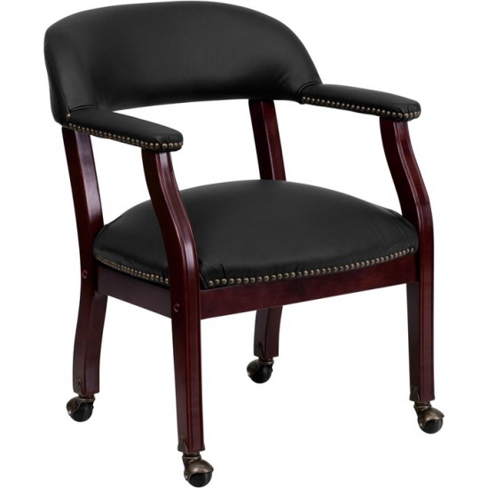 Black LeatherSoft Conference Chair with Accent Nail Trim and Casters