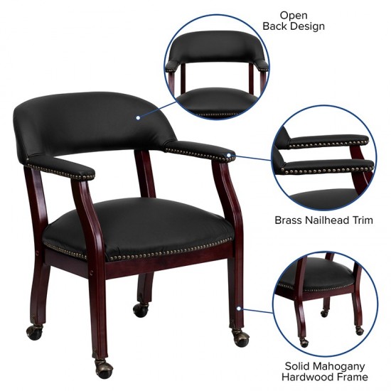 Black LeatherSoft Conference Chair with Accent Nail Trim and Casters