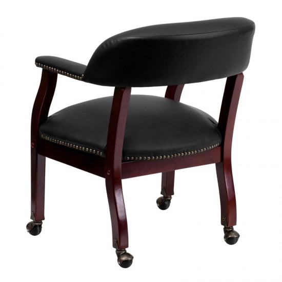 Black LeatherSoft Conference Chair with Accent Nail Trim and Casters