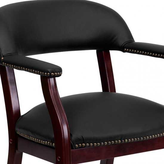 Black LeatherSoft Conference Chair with Accent Nail Trim and Casters