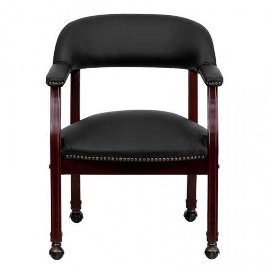 Black LeatherSoft Conference Chair with Accent Nail Trim and Casters