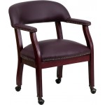 Burgundy LeatherSoft Conference Chair with Accent Nail Trim and Casters