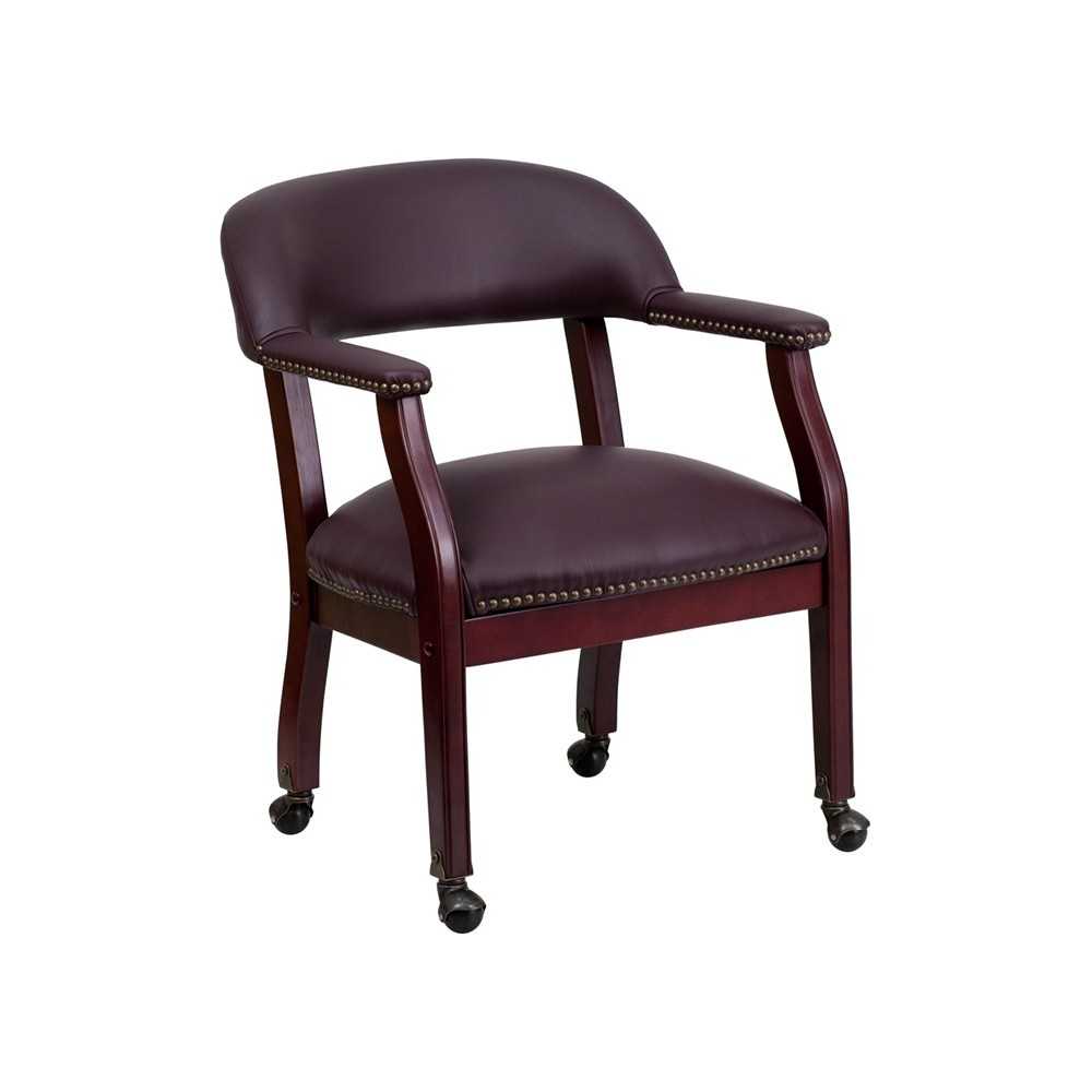 Burgundy LeatherSoft Conference Chair with Accent Nail Trim and Casters