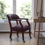 Burgundy LeatherSoft Conference Chair with Accent Nail Trim and Casters