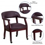 Burgundy LeatherSoft Conference Chair with Accent Nail Trim and Casters