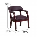 Burgundy LeatherSoft Conference Chair with Accent Nail Trim and Casters