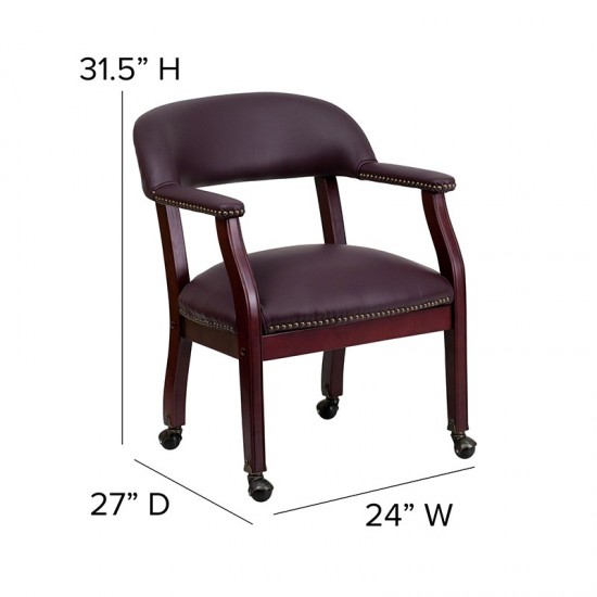 Burgundy LeatherSoft Conference Chair with Accent Nail Trim and Casters