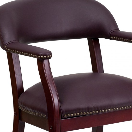 Burgundy LeatherSoft Conference Chair with Accent Nail Trim and Casters