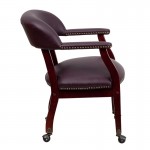 Burgundy LeatherSoft Conference Chair with Accent Nail Trim and Casters