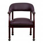 Burgundy LeatherSoft Conference Chair with Accent Nail Trim and Casters