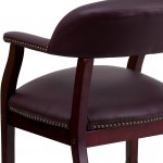 Burgundy LeatherSoft Conference Chair with Accent Nail Trim and Casters