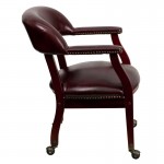 Oxblood Vinyl Luxurious Conference Chair with Accent Nail Trim and Casters