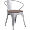 Silver Metal Chair with Wood Seat and Arms