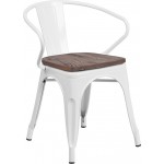 White Metal Chair with Wood Seat and Arms