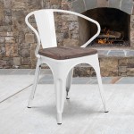 White Metal Chair with Wood Seat and Arms