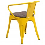 Yellow Metal Chair with Wood Seat and Arms