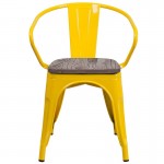 Yellow Metal Chair with Wood Seat and Arms