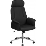 High Back Black Fabric Executive Swivel Office Chair with Chrome Base and Fully Upholstered Arms