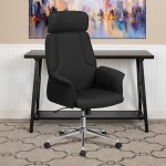 High Back Black Fabric Executive Swivel Office Chair with Chrome Base and Fully Upholstered Arms