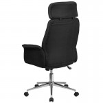 High Back Black Fabric Executive Swivel Office Chair with Chrome Base and Fully Upholstered Arms