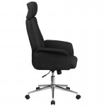 High Back Black Fabric Executive Swivel Office Chair with Chrome Base and Fully Upholstered Arms