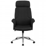 High Back Black Fabric Executive Swivel Office Chair with Chrome Base and Fully Upholstered Arms