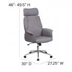 High Back Gray Fabric Executive Swivel Office Chair with Chrome Base and Fully Upholstered Arms